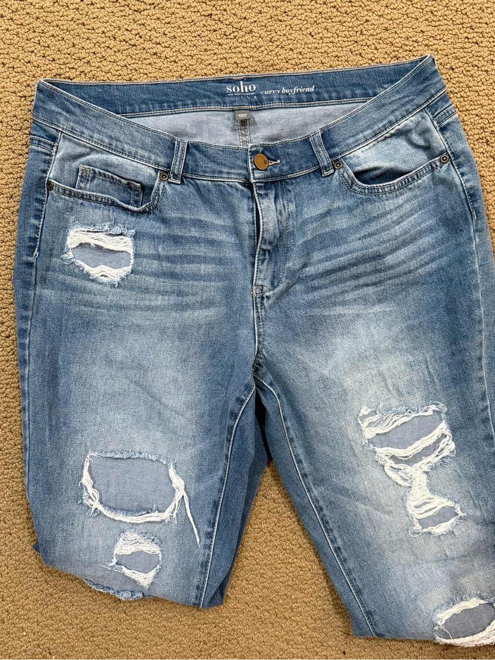 New York & Company Light Blue Distressed Boyfriend Jeans - Picture 2 of 5